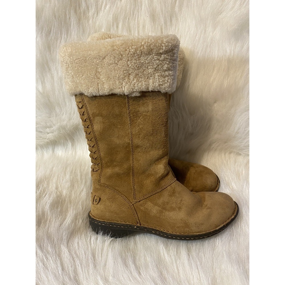 UGG Karyn Cuff Sheepskin Boots Womens Size 6 Tan Brown Pull On Shoes